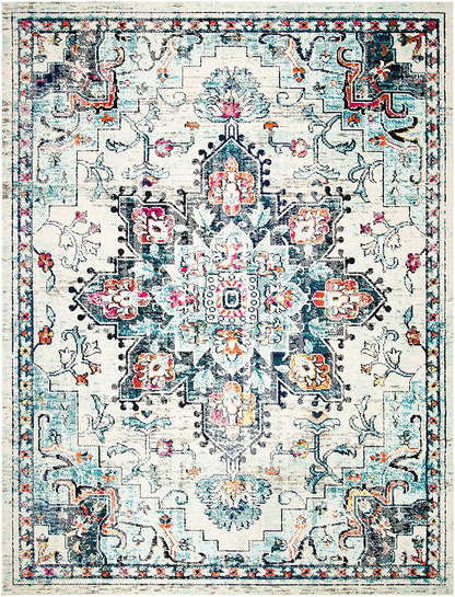 Safavieh Madison Collection MAD473P Boho Chic Medallion Distressed Non-Shedding Stain Resistant Living Room Bedroom Area Rug, 6'7" x 6'7" Round, Orange / Teal