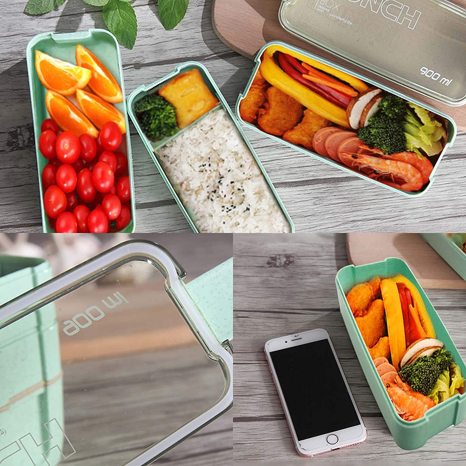 Koccido Bento Box Lunch Box Kit,Japanese Lunch Box 3-In-1 Compartment,Stackable Lunch Box Leakproof Lunch Container,Bento Lunch Box for Kids and Adults