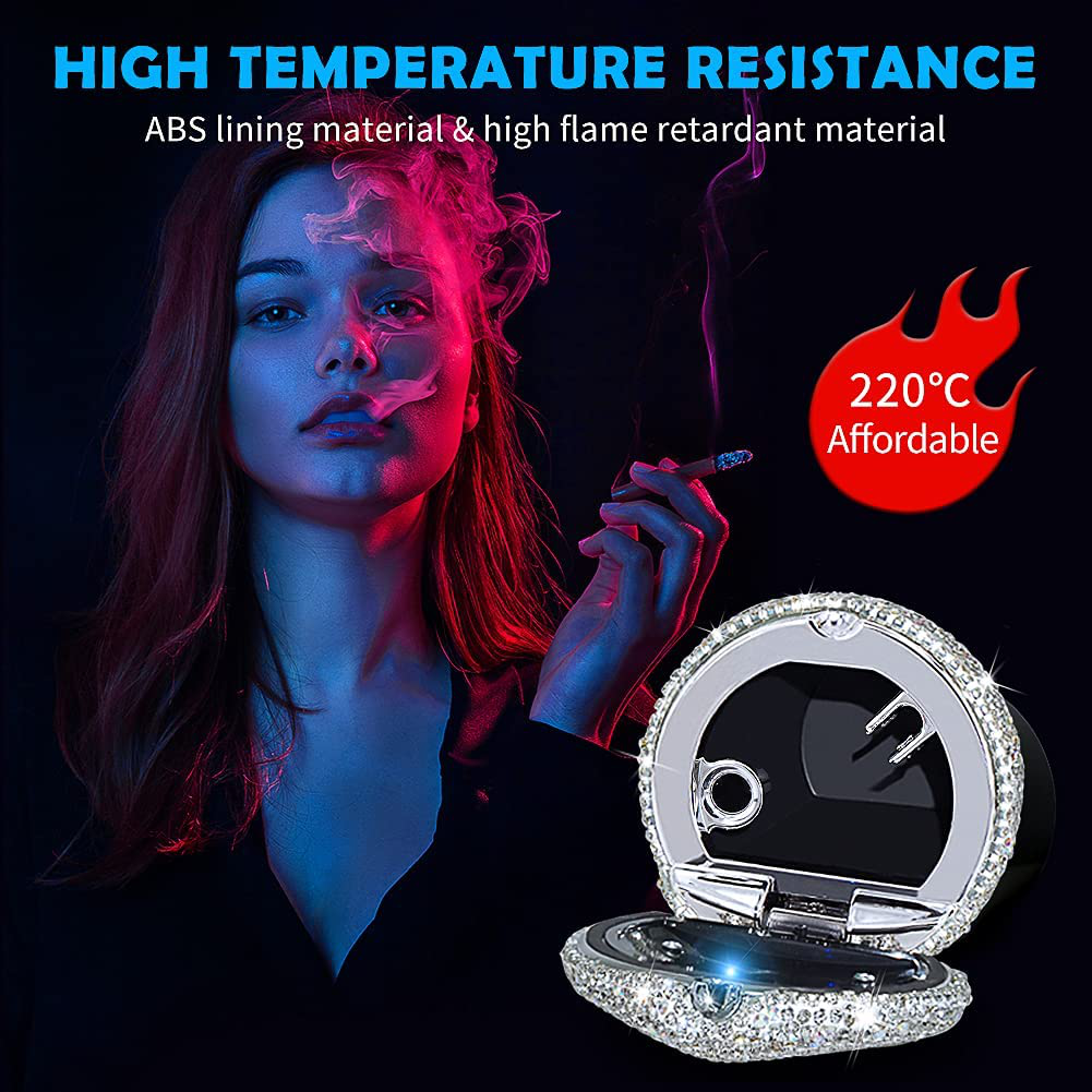 eing Car Ashtray Portable Bling Cigarette Smokeless Cylinder Cup Holder with Blue LED Light Indicator,Car Accessories for Women,Ideal for Car,Home and Office,Black