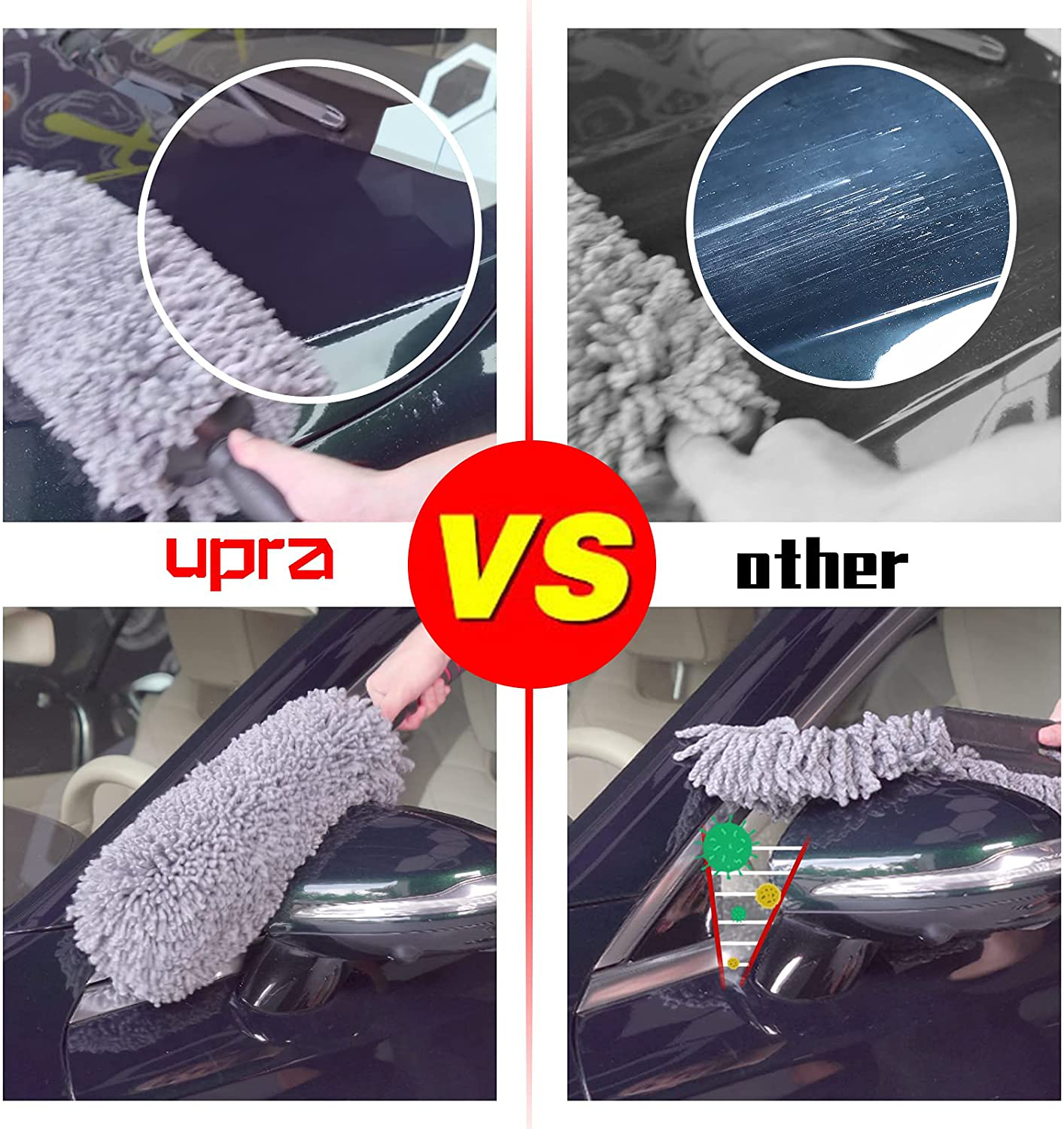 upra Ultimate Car Duster Kit，Best Microfiber Multipurpose Duster,Interior &Exterior Cleaning Tools,Dashboard Detailing Brush,Scratch Lint Free,Pollen Removing,extendable Handle,Tuck,SUV,RV,Set of 4