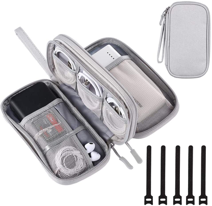 DDgro Electronics Travel Organizer, Waterproof Tech Accessories Pouch Bag for Keeping Certificates/Charger/Power Bank/Cables/Mouse/Earphone/Students’ stationeries Organized (Light Gray)