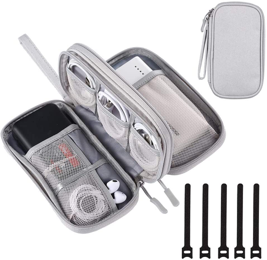 DDgro Electronics Travel Organizer, Waterproof Tech Accessories Pouch Bag for Keeping Certificates/Charger/Power Bank/Cables/Mouse/Earphone/Students’ stationeries Organized (Light Gray)