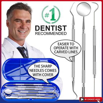 Dental Tools To Remove Plaque and Tartar, Professional Teeth Cleaning Tools, Stainless Steel Dental Hygiene Oral Care Kit with Plaque Remover, Tartar Scraper, Tooth Scaler, Dental Pick - with Case