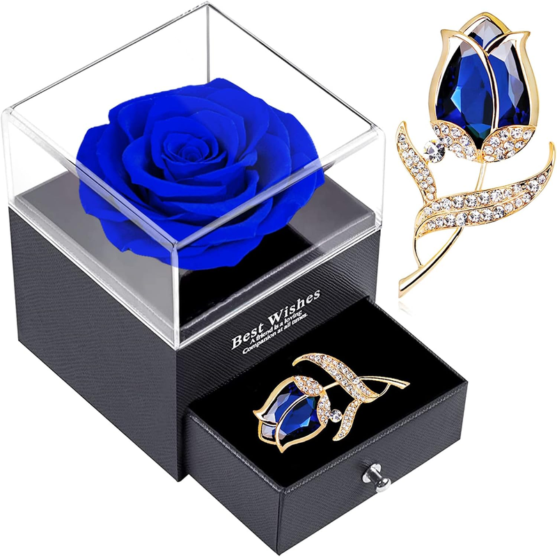 Preserved Rose Gift Box with Ruby Brooch, Eternal Rose in Jewelry Box