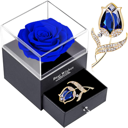 Preserved Rose Gift Box with Ruby Brooch, Eternal Rose in Jewelry Box