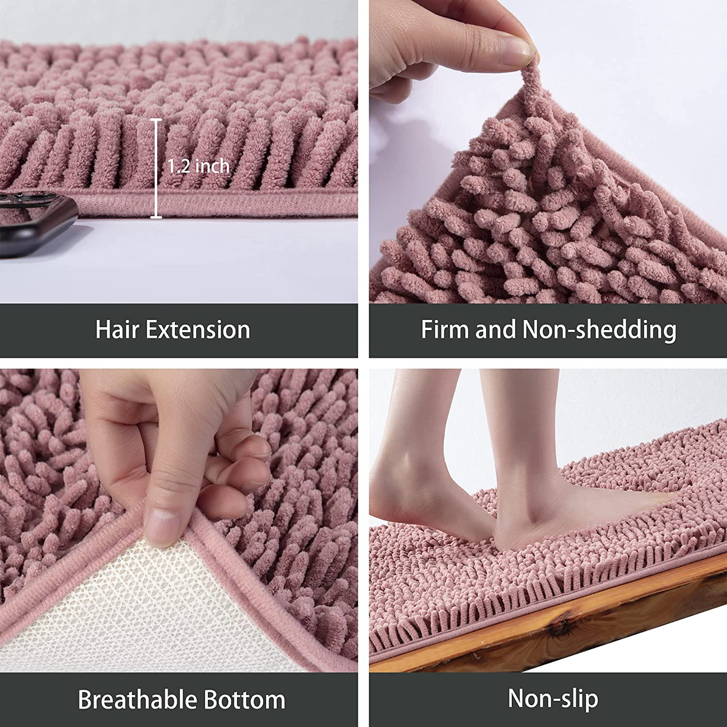 Microfiber Bath Rugs Chenille Bath Mat, Ultra Soft NUFR Bathroom Rugs Quick-Dry, Water Absorbent 
