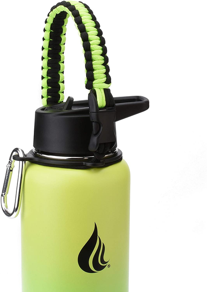  Wide Mouth Paracord Handle - Strap Carrier with Safety Ring and Carabiner - Compatible with 18, 24, 32, 40, and 64 oz Stainless Steel Water Bottles