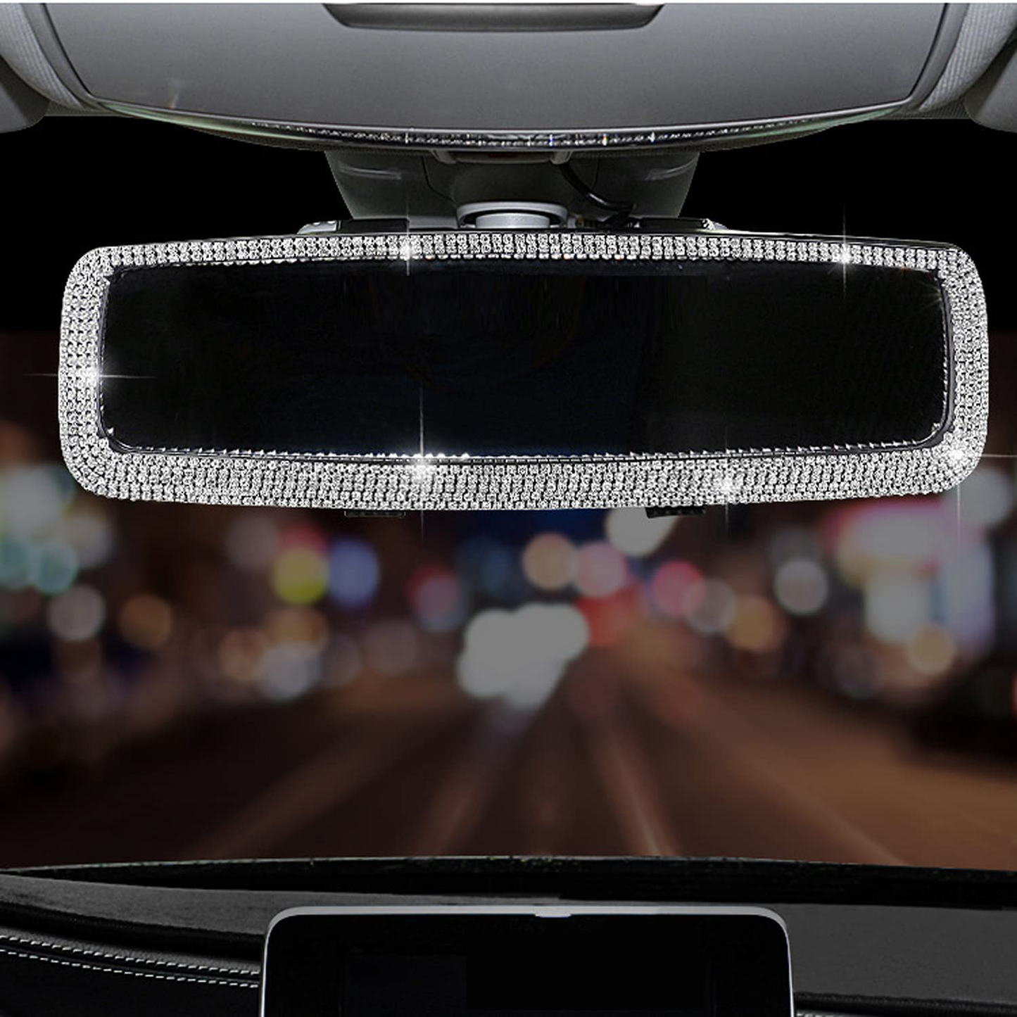 WedFeir Bling Rhinestone Car Rear View Mirror, Car Rear View Mirror with Crystal Diamonds Bling Rhinestones Car Rear View Mirror for Women,Car Interior Trim. (Sliver)