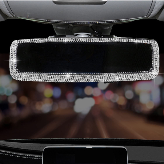 WedFeir Bling Rhinestone Car Rear View Mirror, Car Rear View Mirror with Crystal Diamonds Bling Rhinestones Car Rear View Mirror for Women,Car Interior Trim. (Sliver)
