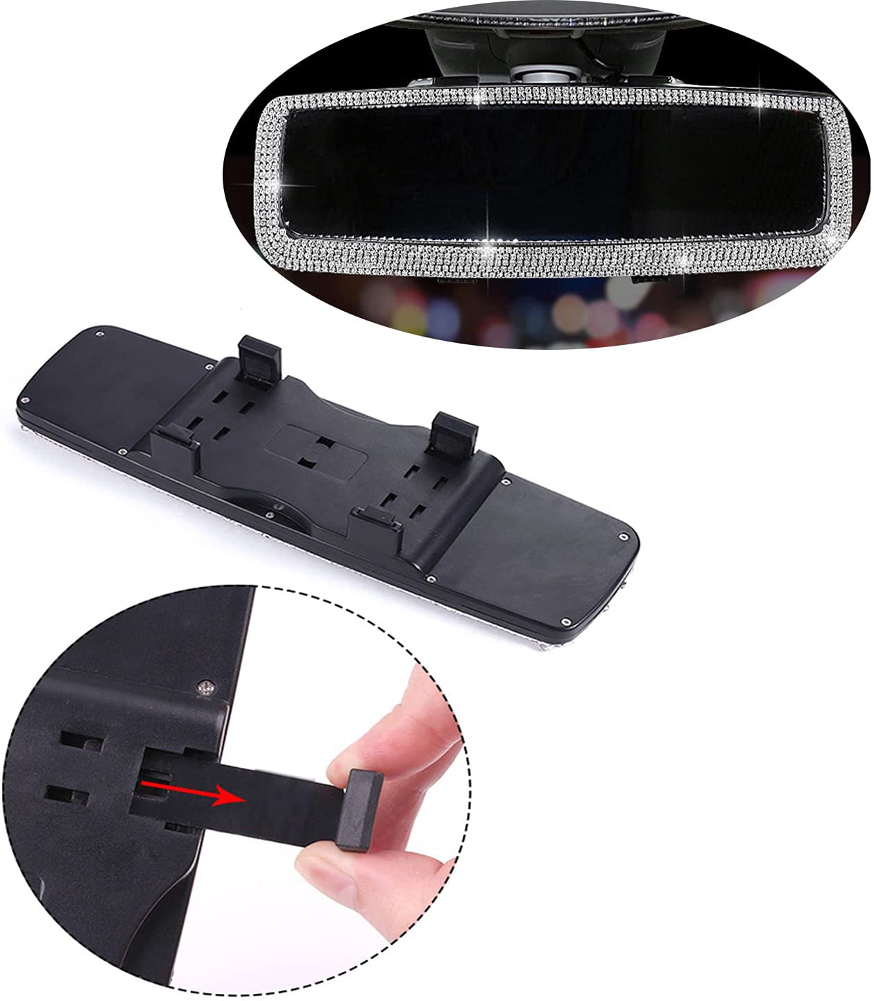WedFeir Bling Rhinestone Car Rear View Mirror, Car Rear View Mirror with Crystal Diamonds Bling Rhinestones Car Rear View Mirror for Women,Car Interior Trim. (Sliver)