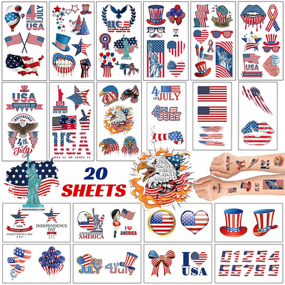 4th of July Patriotic Temporary Tattoos (10 - 20 Sheets)