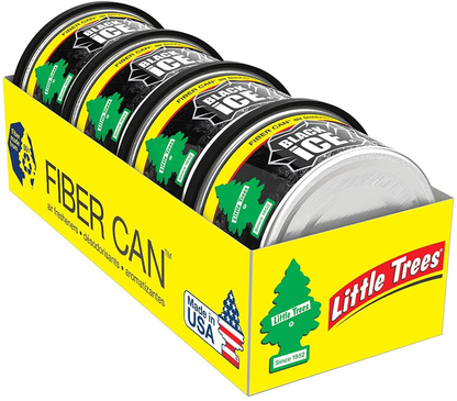 Little Trees Car Air Freshener | Fiber Can Provides a Long-Lasting Scent for Auto or Home | Adjustable Lid for Desired Strength | Black Ice, 4-Pack