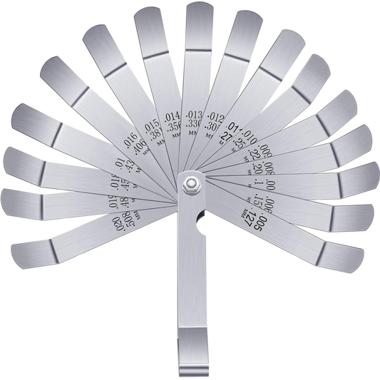 Stainless Steel Feeler Gauge Dual Marked Metric and Imperial Gap Measuring Tool (0.005/0.127-0.02/0.508 mm, 16 Blades)