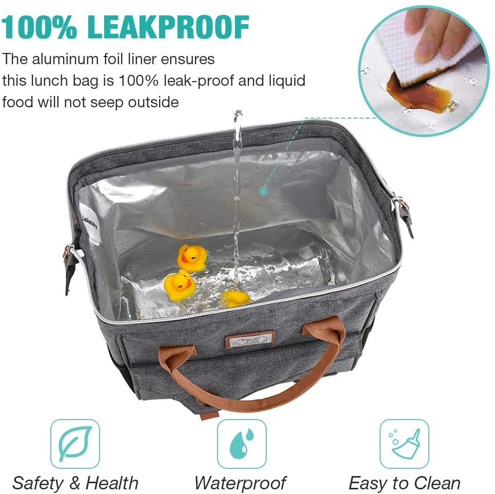 Lekesky Insulated Lunch Bag for Women Leakproof Wide Open Lunch Box Reusable Lunch Cooler Bag for Adults Work, Black