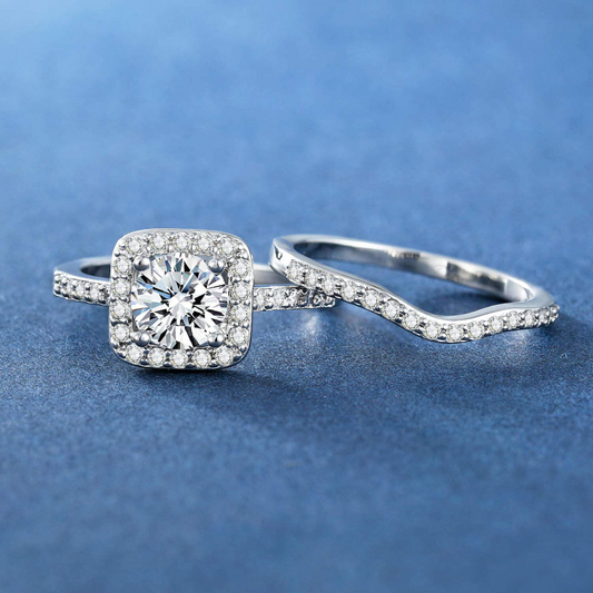 Women's 18K White Gold Plated CZ 2-In-1 Halo Eternity Ring 