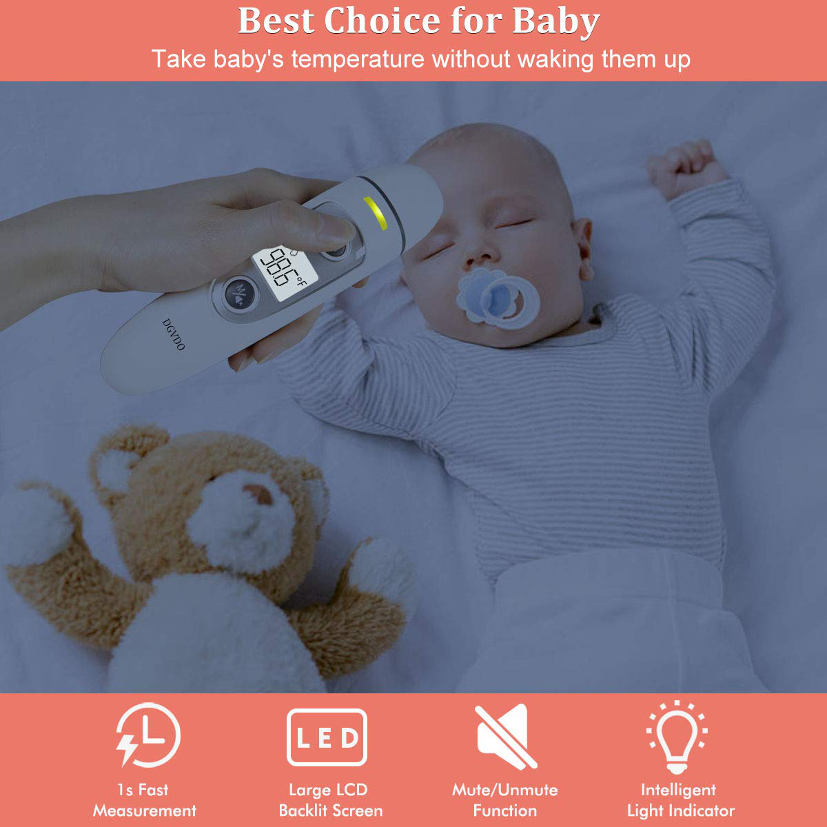 Non-Contact Forehead Thermometers, No Touch Digital Infrared Thermometer for Adults, Kids and Baby, Touchless Thermometer Within 0.4 Inch Distance, Fever Alarm, Memory Function