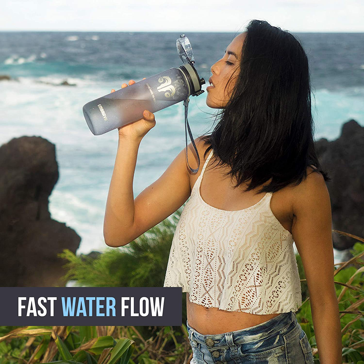 Embrava Best Sports Water Bottle - 32oz Large - Fast Flow, Flip Top Leak Proof Lid w/ One Click Open - Non-Toxic BPA Free & Eco-Friendly Tritan Co-Polyester Plastic