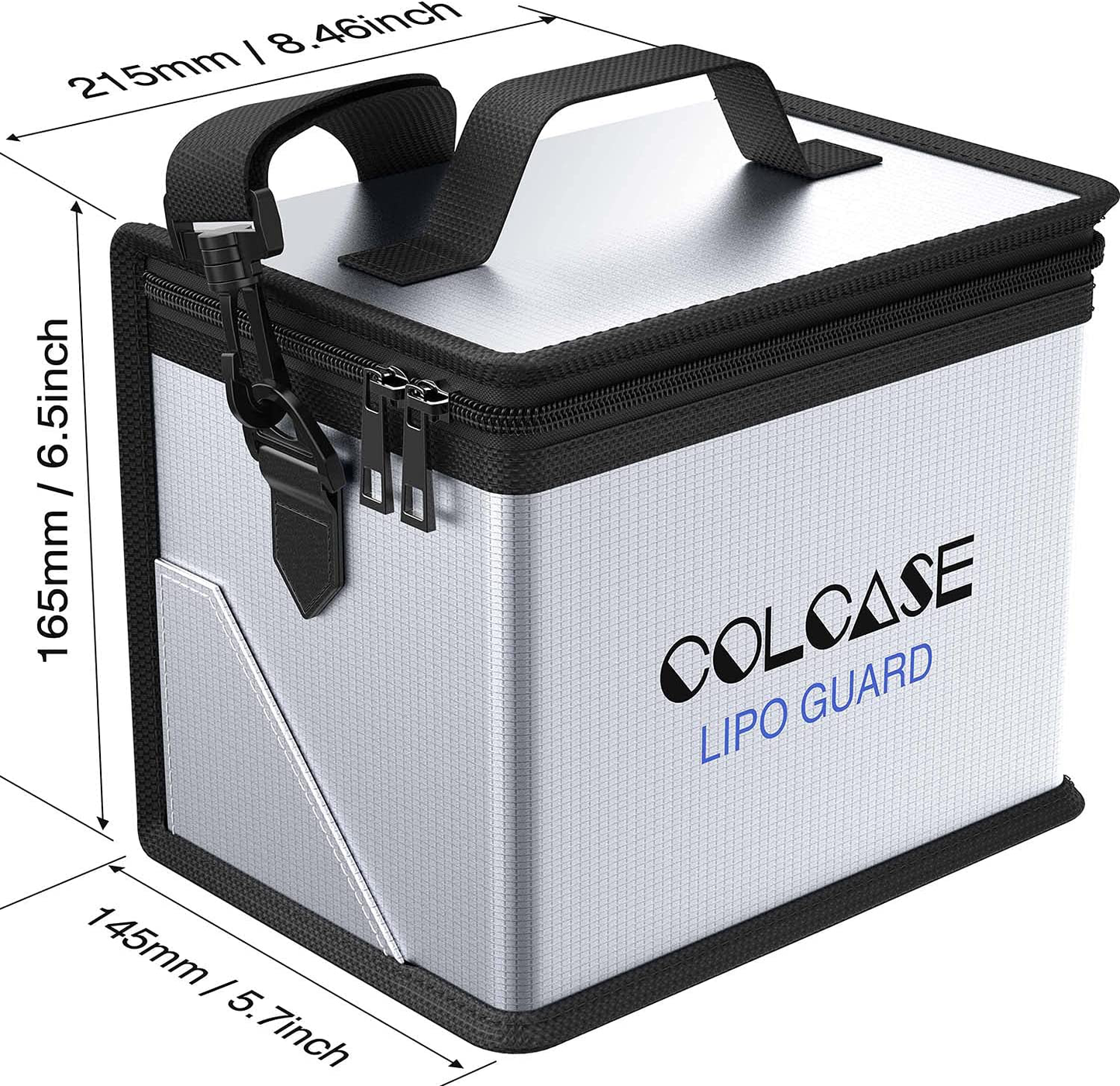 COLCASE Upgraded Fireproof Lipo Safe Bag for Lipo Battery Storage and Charging , Large Space Highly Sturdy Double Zipper Lipo Battery Guard (8.46x5.70x6.5 in)