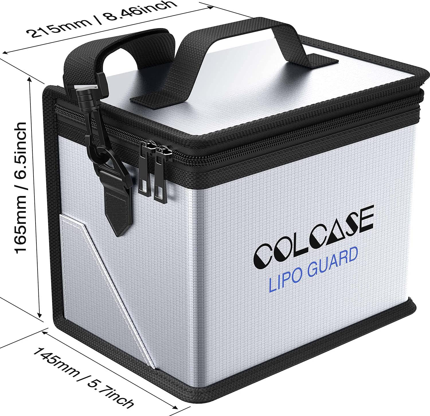 COLCASE Upgraded Fireproof Lipo Safe Bag for Lipo Battery Storage and Charging , Large Space Highly Sturdy Double Zipper Lipo Battery Guard (8.46x5.70x6.5 in)