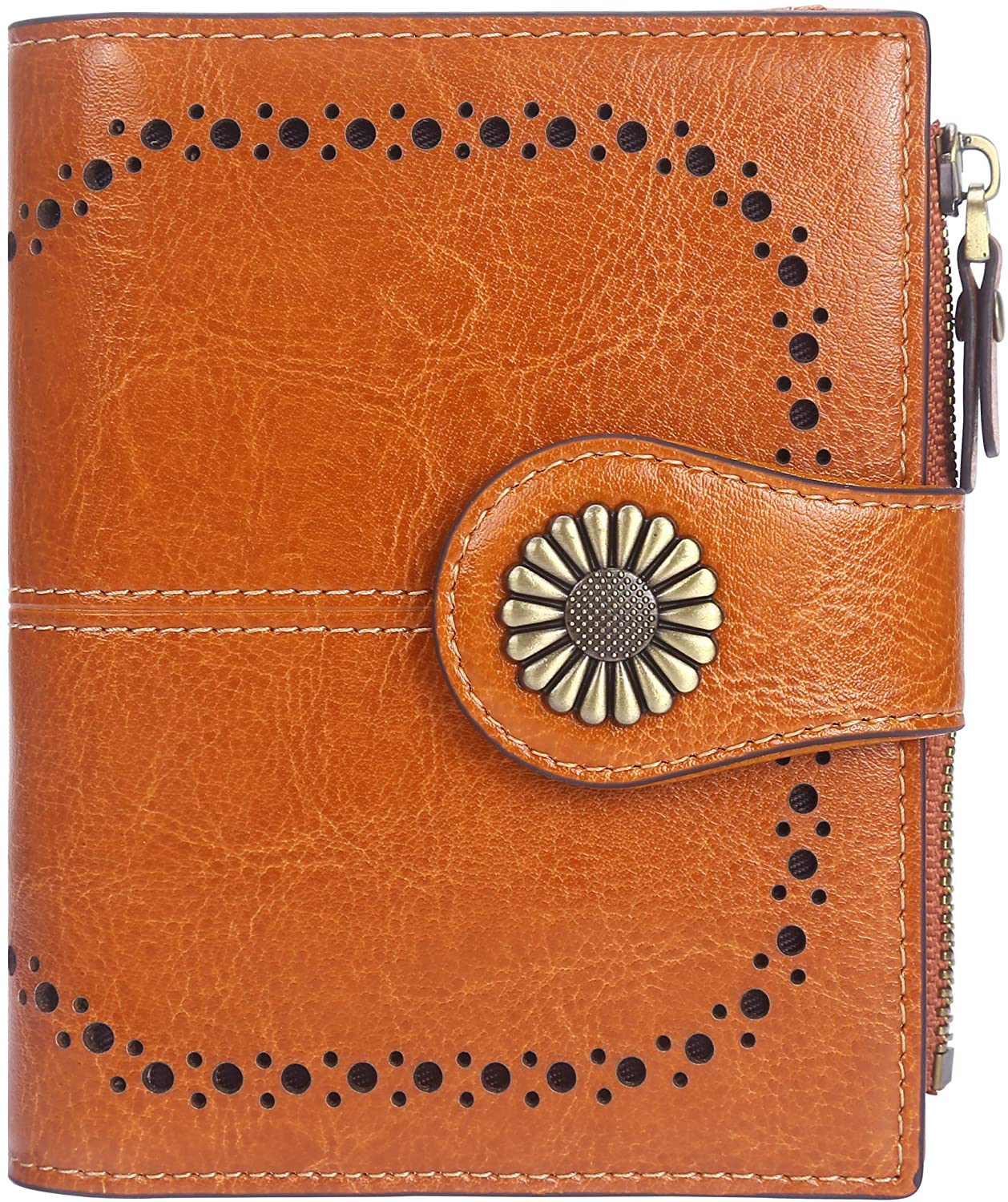 Lavemi Womens Leather Wallet RFID Blocking Small Bifold Compact Credit Card Case Purse for Women with ID Window Zipper Pocket