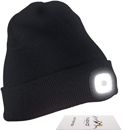 Knitted Unisex Beanie Hat with Light, USB Rechargeable LED Headlamp Flashlight Hat