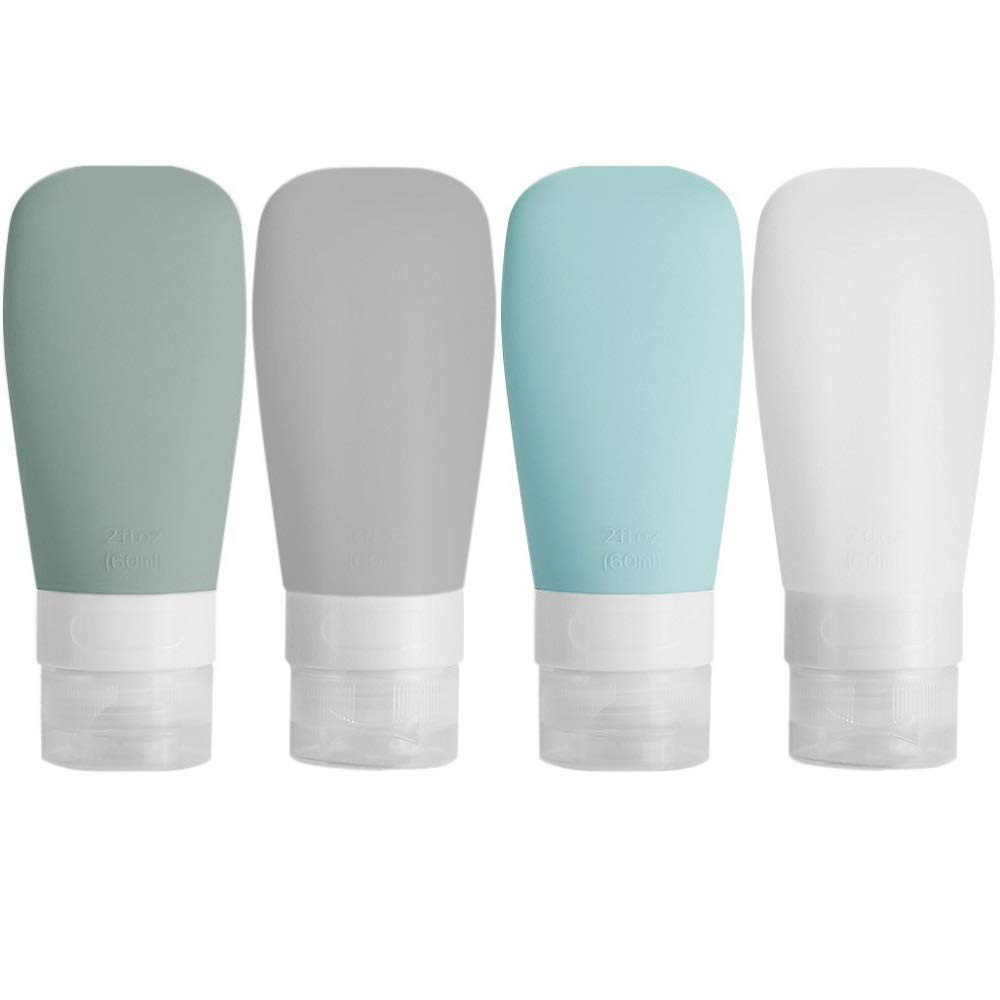 Silicone Travel Bottles, Vonpri Leak Proof Squeezable Refillable Travel Accessories Toiletries Containers Travel Size Cosmetic Tube for Shampoo Lotion Soap Liquids (2oz 4pack)