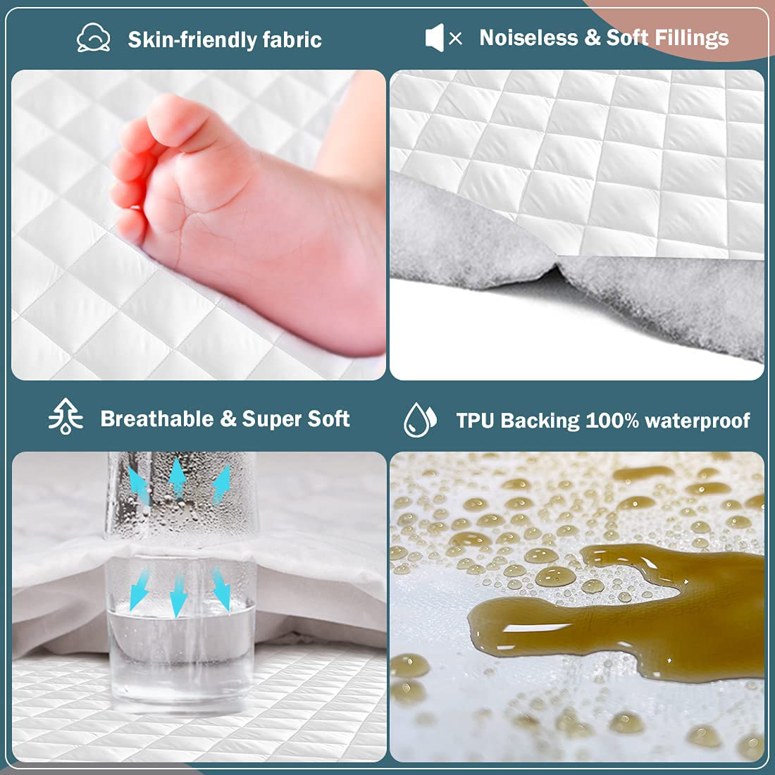 UNILIBRA 100% Waterproof Quilted Mattress Pad Cal King Size, 6''-25'' Deep Pocket Fitted Mattress Protector Cover, Breathable, Hollow Cotton Alternative Filling Mattress Topper