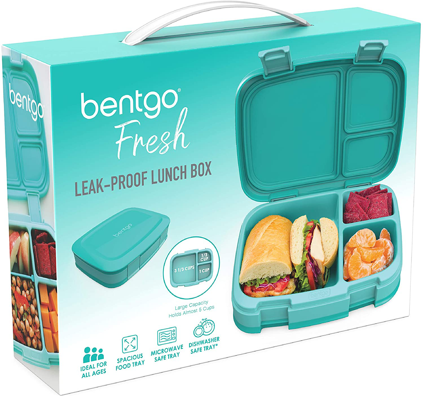 Bentgo Fresh – Leak-Proof, Versatile 4-Compartment Bento-Style Lunch Box with Removable Divider, Portion-Controlled Meals for Teens and Adults On-The-Go – BPA-Free, Food-Safe Materials (Blue)