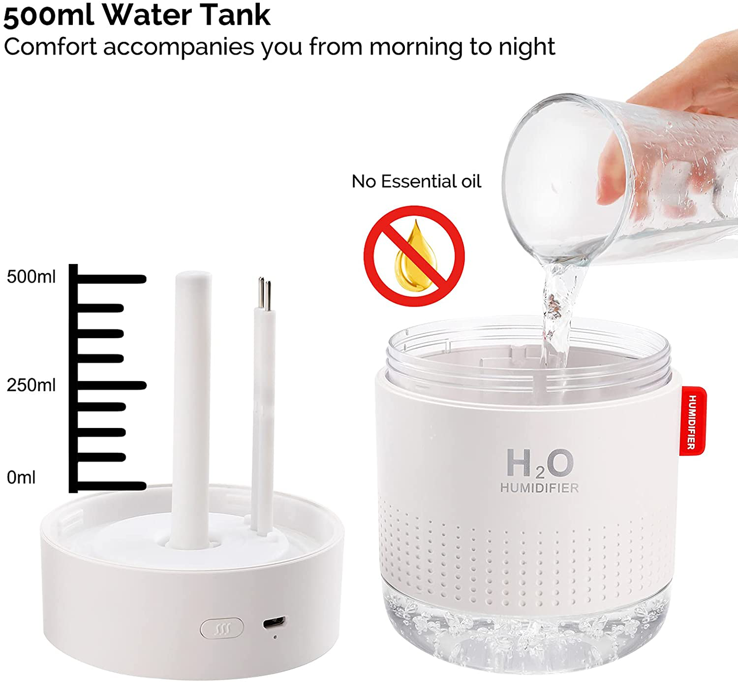 500Ml Small Cool Mist Portable Mini Humidifier with Auto Shut-Off and 2 Mist Modes, Super Quiet