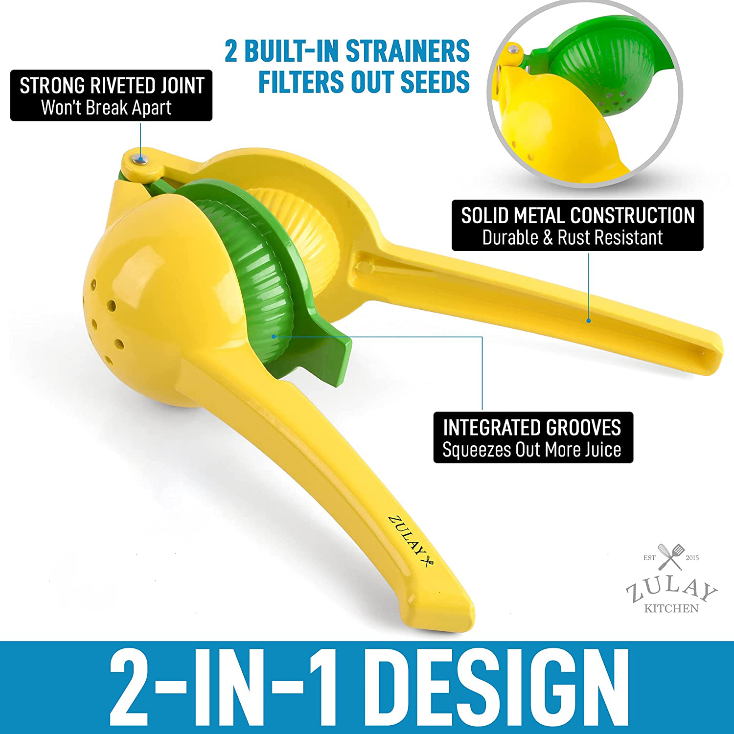 Zulay Metal Lemon Lime Squeezer - Manual Citrus Press Juicer (Gray and Lime Punch)