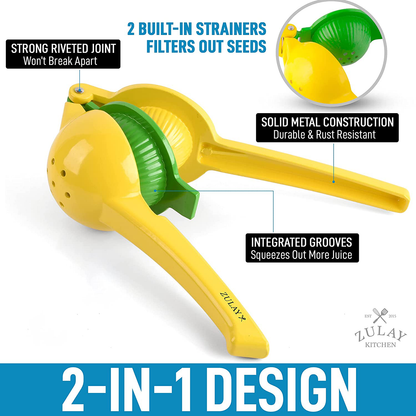 Zulay Metal Lemon Lime Squeezer - Manual Citrus Press Juicer (Gray and Lime Punch)