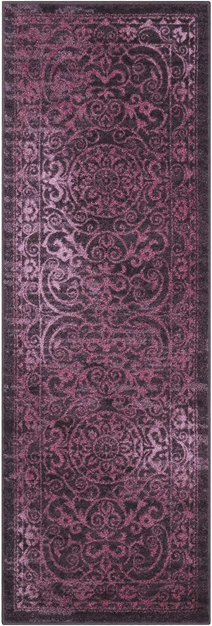 Maples Rugs Pelham Vintage Runner Rug Non Slip Washable Hallway Entry Carpet [Made in USA], 2'x6', Wineberry