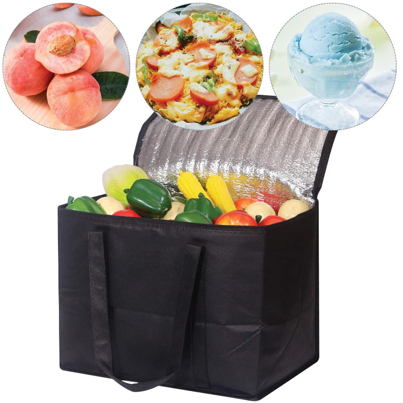 4 Pack Large Insulated Hot Or Cold Reusable Grocery Bags With Sturdy Zipper And Handles