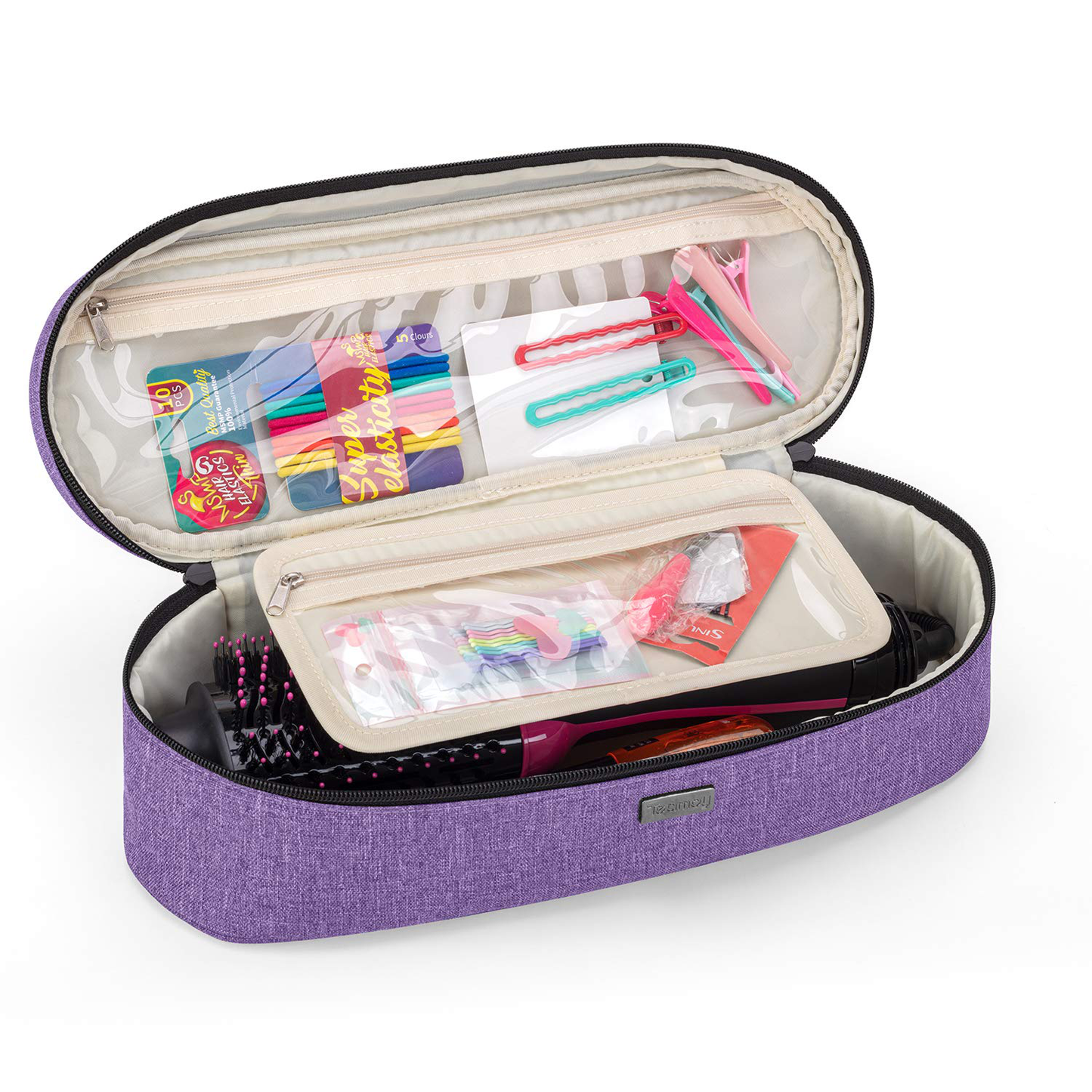 Teamoy Double-Layer Travel Storage Bag Compatible with Revlon One-Step Hair Dryer And Volumizer Hot Air Brush and Attachments, Purple(Bag Only))