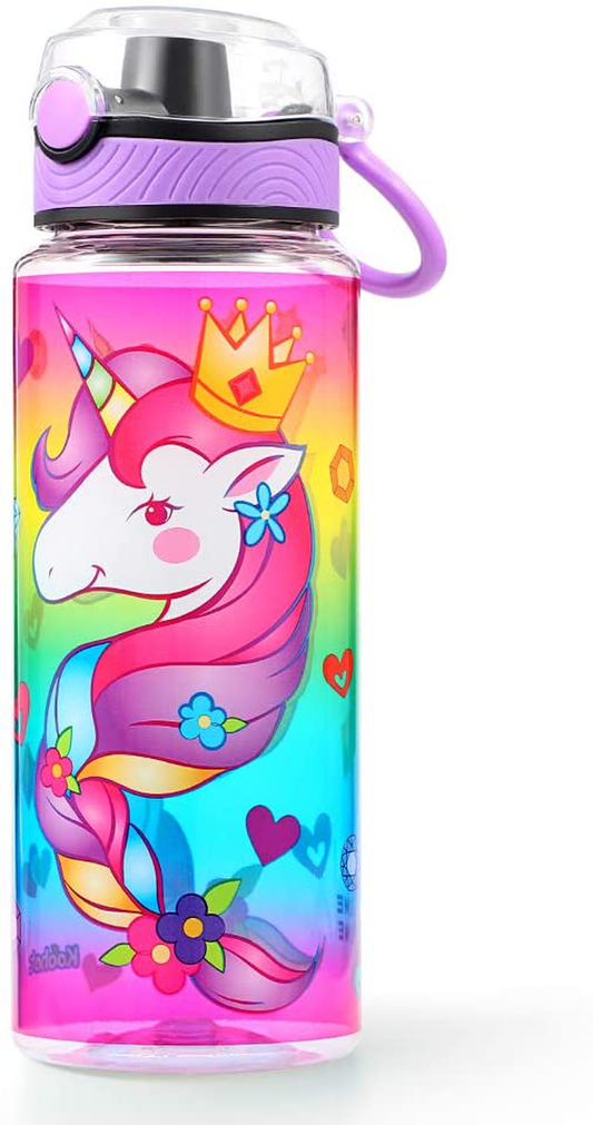 Cute Water Bottle for School Kids Girls, BPA FREE Tritan & Leak Proof & Easy Clean & Carry Handle, 23oz/ 680ml - Unicorn