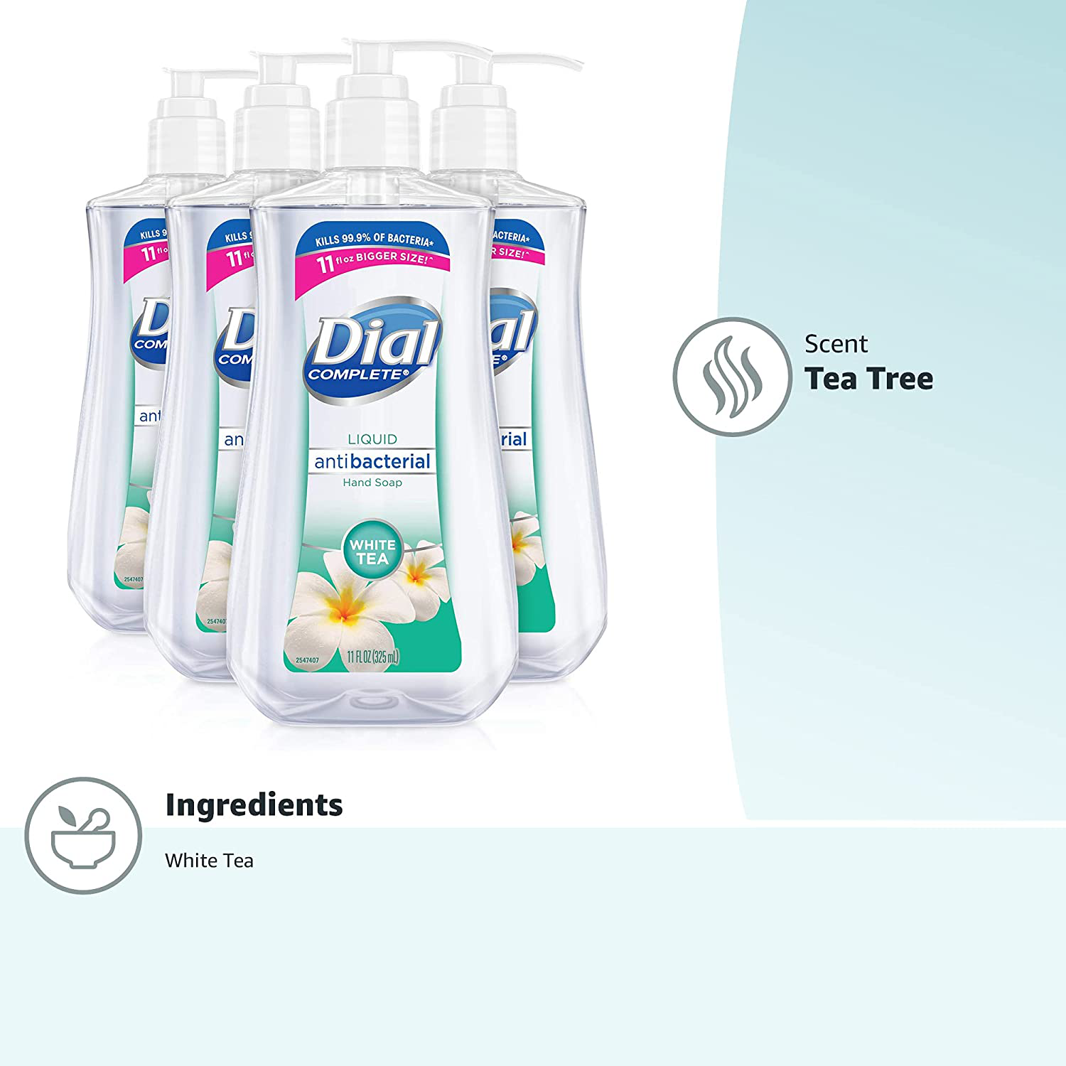Dial Antibacterial Liquid Hand Soap, White Tea, 11 Ounce (Pack of 4), 4 Count