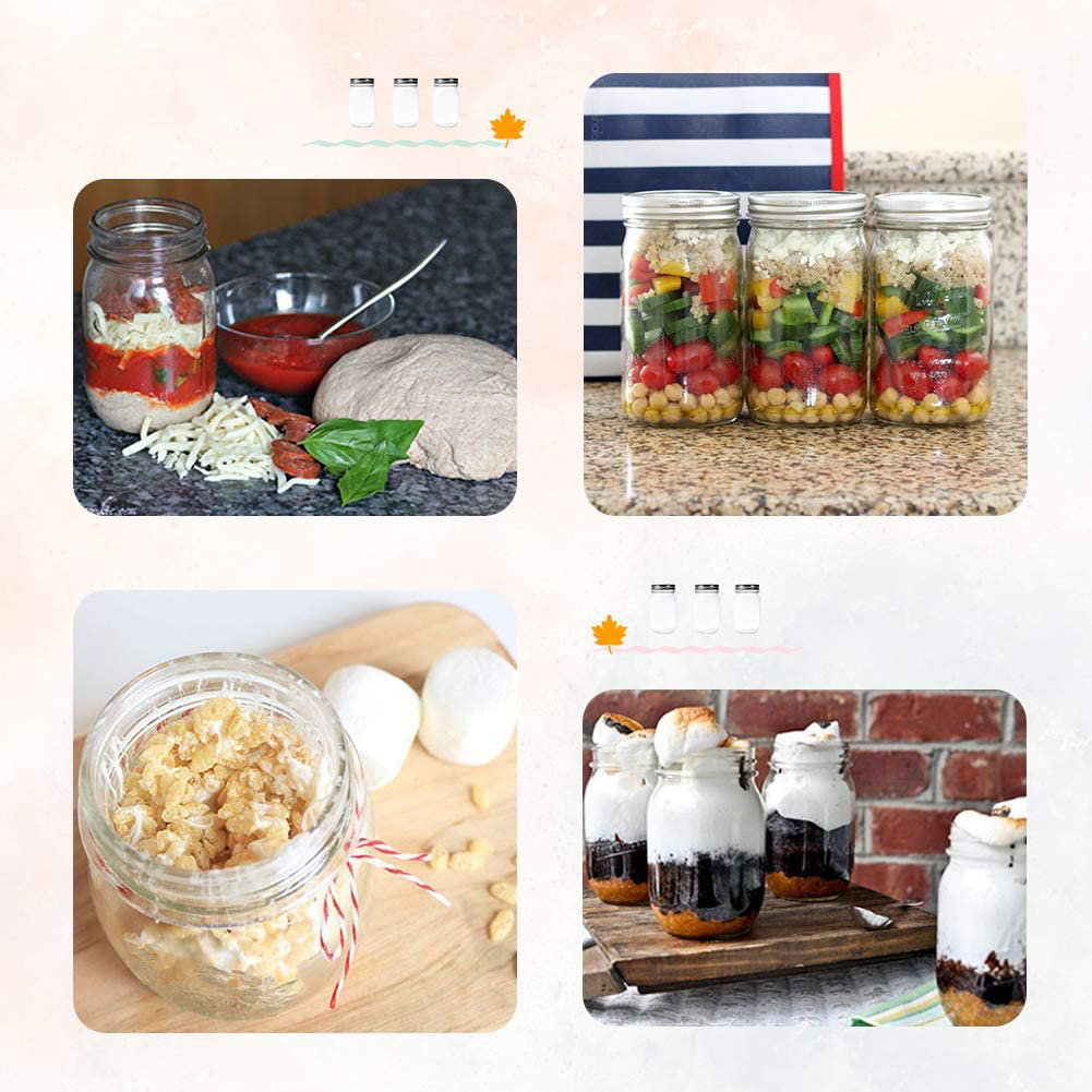 2 or 6 Pack Glass Regular Mouth Mason Jar Silver Metal Lids plus Plastic Lids Pint Mason Jar Ideal for Canning