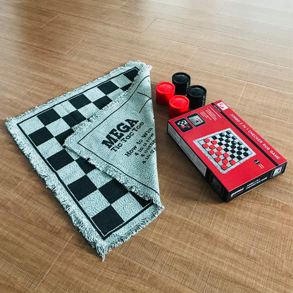 Yuanhe 3 in 1 Giant Checkers Set and Tic Tac Toe Game with Reversible Rug - Indoor and Outdoor Board Game for Family