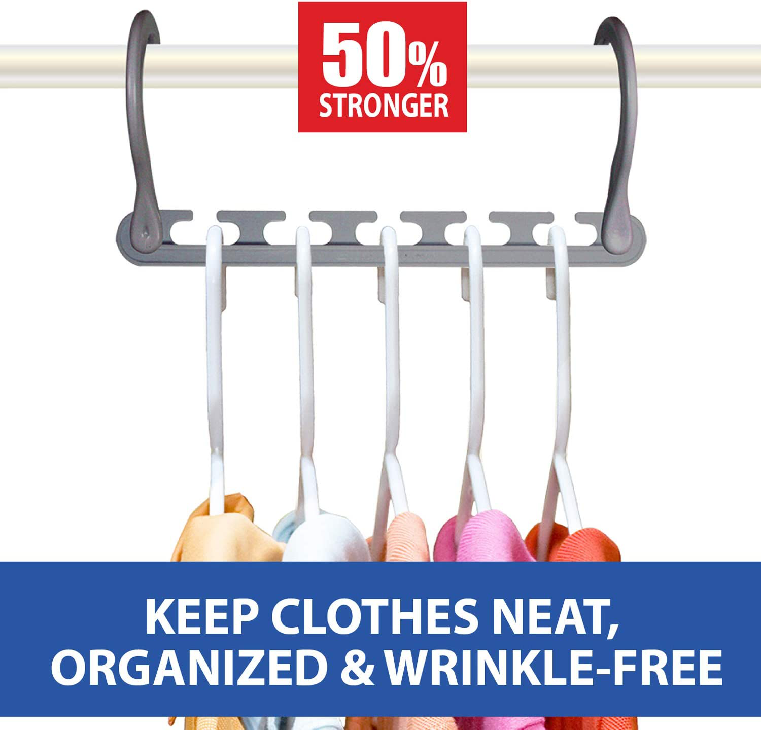 Wonder Hanger Max New & Improved, Pack of 10 – Triples Closet Space for Easy, Effortless, Wrinkle-Free Clothes, Comes Fully Assembled, Grey