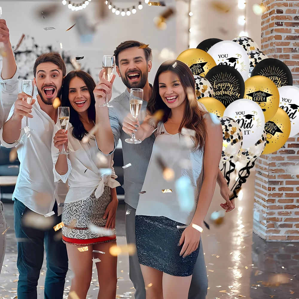 Pack of 75 Graduation Party Decoration Balloons with Balloon Ribbons