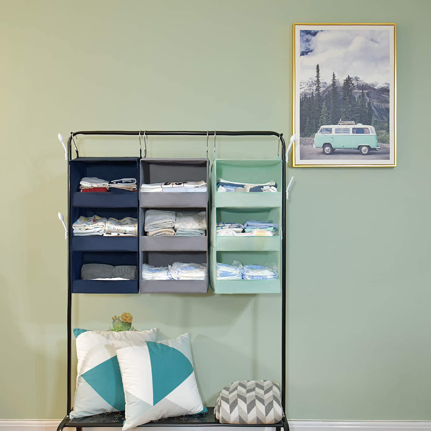 GRANNY SAYS 3-Shelf Hanging Closet Organizer, Collapsible Closet Hanging Shelves, Nursery Hanging Organizer, Pink, 23.6" H X 12.2" W X 12.2" D, 1-Pack