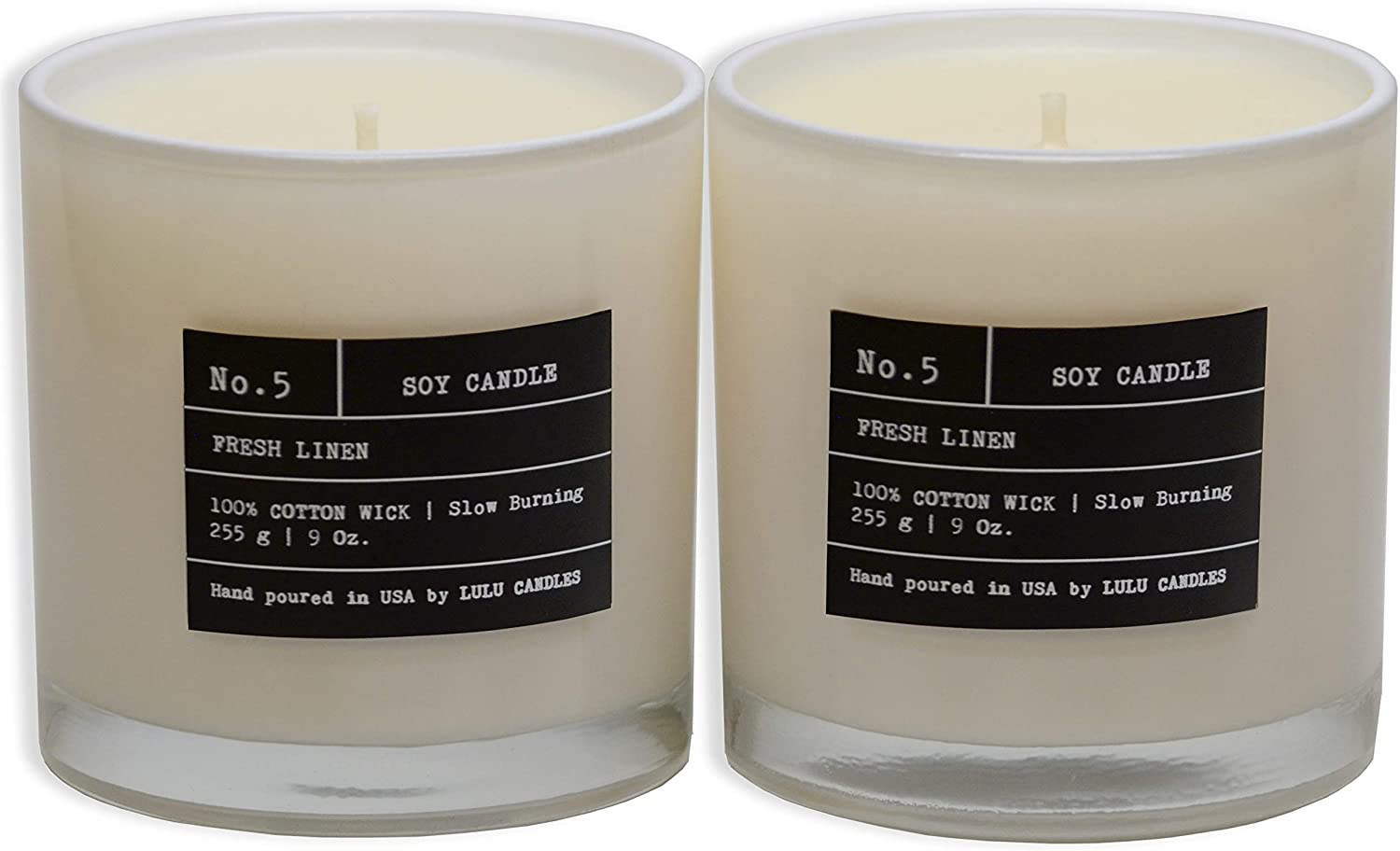 Lulu Candles | Fresh Linen | Luxury Scented Soy Jar Candle | Hand Poured in The USA | Highly Scented & Long Lasting - 2 Pack - 9 Oz. - NO LID