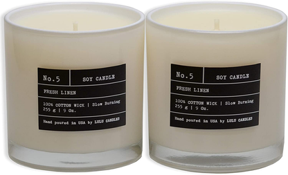 Lulu Candles | Fresh Linen | Luxury Scented Soy Jar Candle | Hand Poured in The USA | Highly Scented & Long Lasting - 2 Pack - 9 Oz. - NO LID