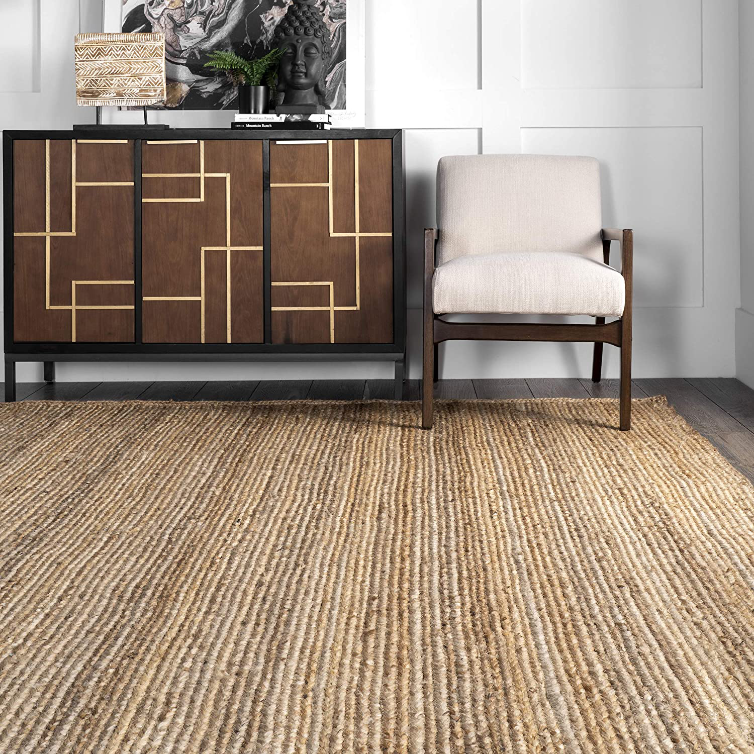 nuLOOM Rigo Hand Woven Farmhouse Jute Area Rug, 3' Round, Natural