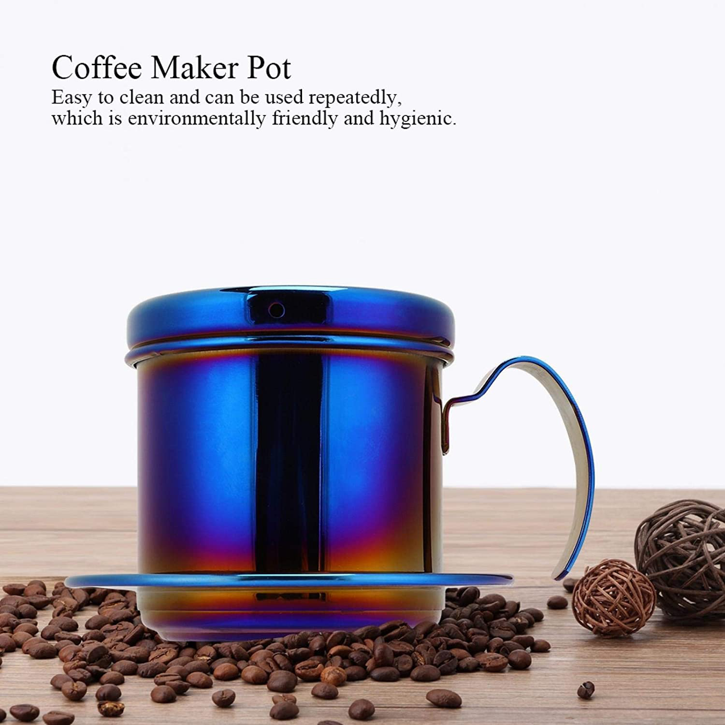 Coffee Drip Filter Pot Stainless Steel Vietnamese Style Coffee Maker Pot Coffee Drip Brewer for Home Kitchen Office Outdoor(blue)