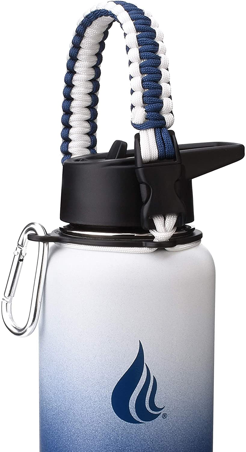  Wide Mouth Paracord Handle - Strap Carrier with Safety Ring and Carabiner - Compatible with 18, 24, 32, 40, and 64 oz Stainless Steel Water Bottles