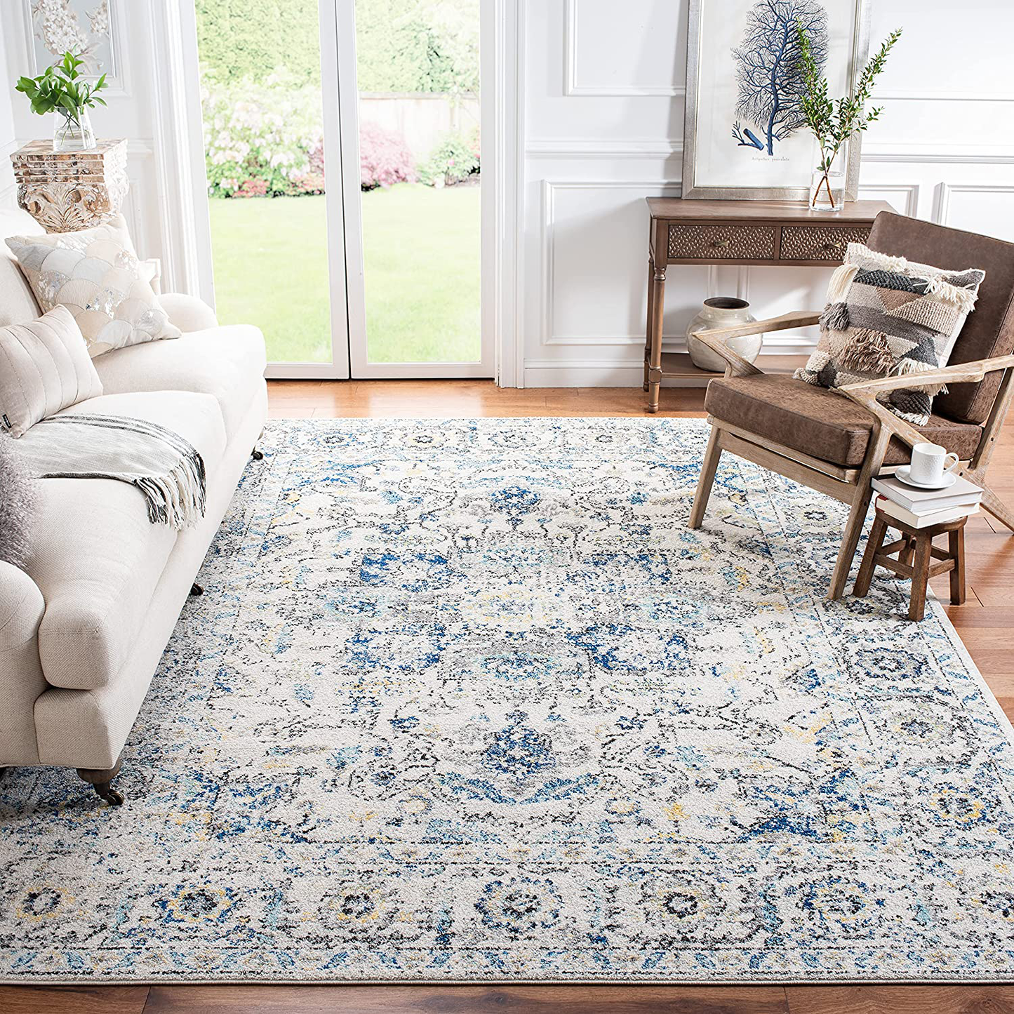 Safavieh Madison Collection MAD603F Oriental Snowflake Medallion Distressed Non-Shedding Living Room Bedroom Accent Area Rug, 4' x 6', Grey / Ivory