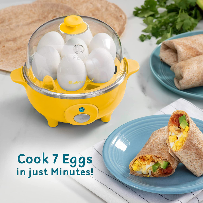 Elite Gourmet Easy Electric 7 Egg Capacity Cooker Poacher, Scrambled, Omelet Maker with Auto Shut-Off 