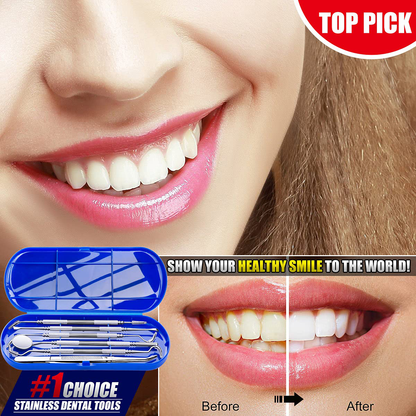Dental Tools To Remove Plaque and Tartar, Professional Teeth Cleaning Tools, Stainless Steel Dental Hygiene Oral Care Kit with Plaque Remover, Tartar Scraper, Tooth Scaler, Dental Pick - with Case