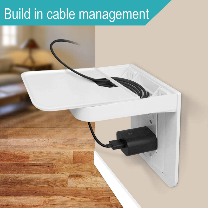 Outlet Shelf Power Perch With Built-In Cable Management For Google Home, Homepod Mini, Smart Speakers, Cellphones